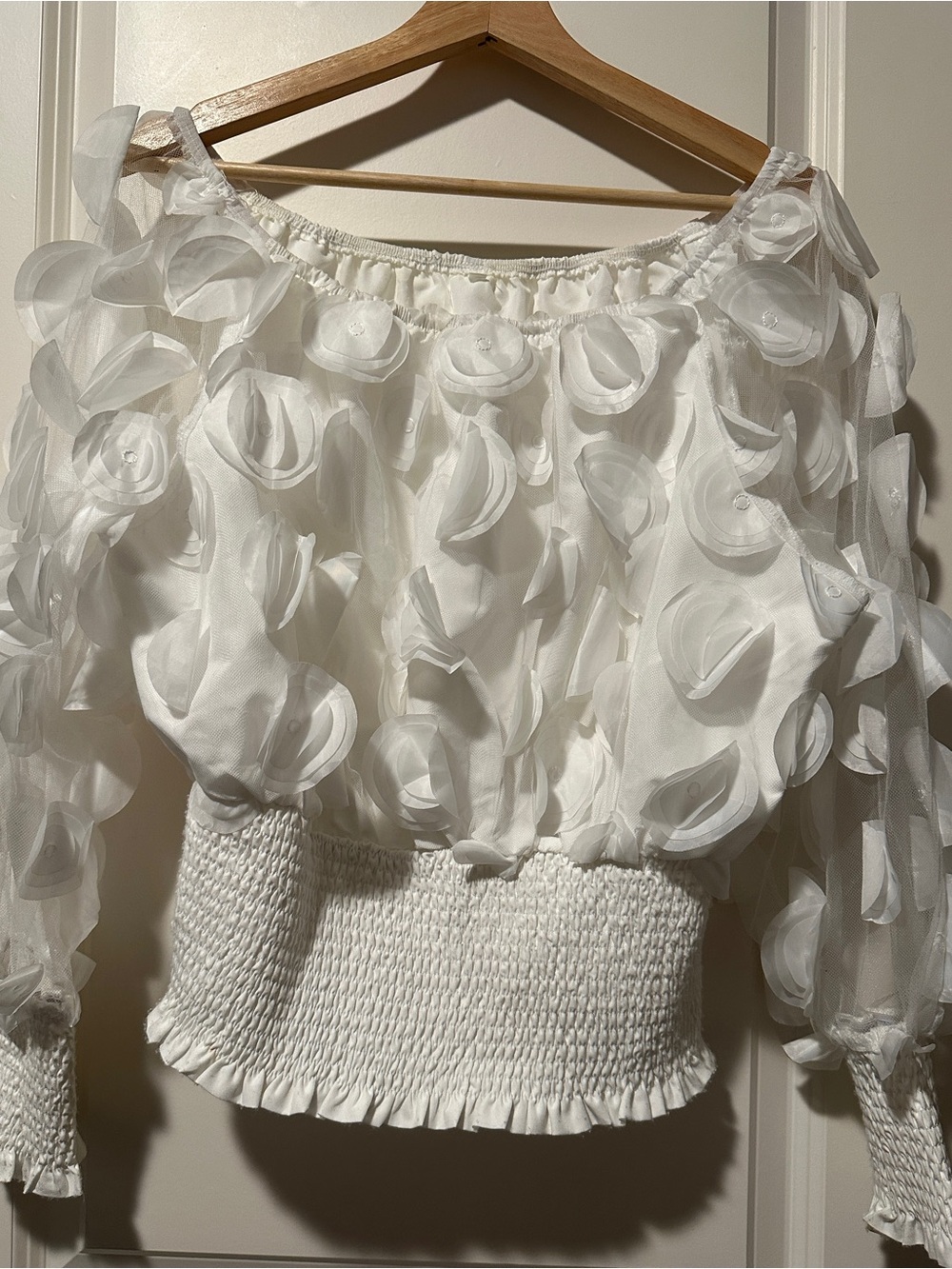 White Floral Appliqué Sheer Blouse Size 2XL